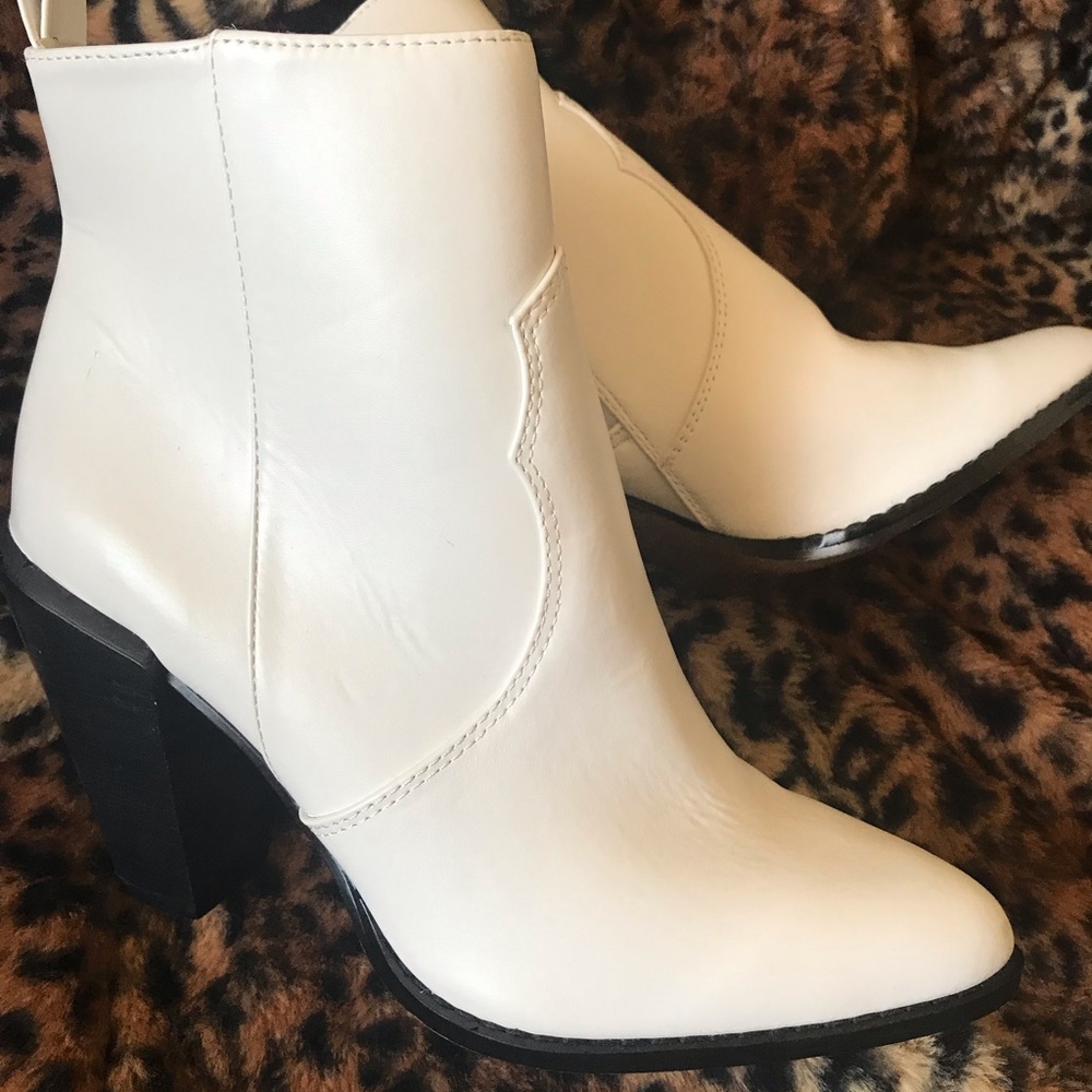 White heeled ankle boots